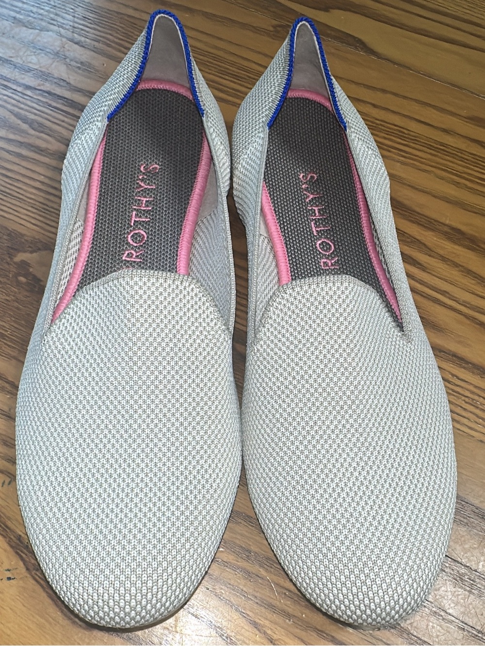 Rothy's Cream Knit Ballet Flats with Pink Inner Trim and Blue Accent shoes (22)